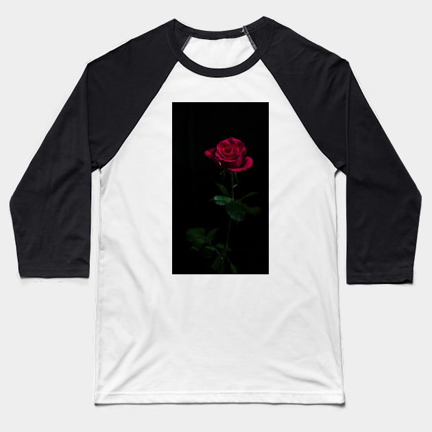 Single Red Rose Baseball T-Shirt by jldunbar